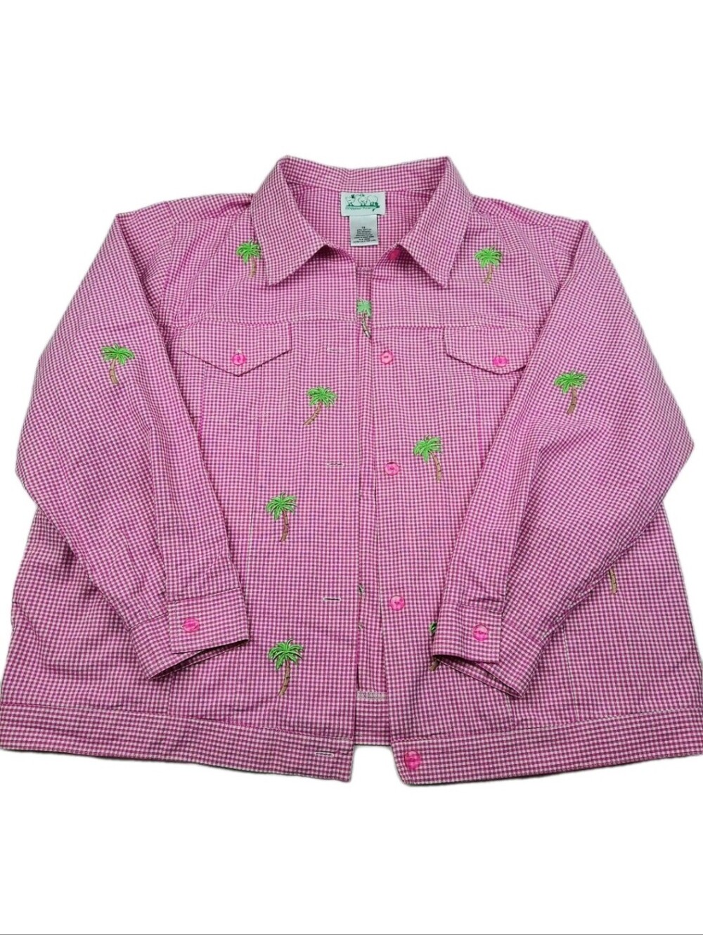 The Quacker Factory 90s Y2K Pink Gingham Embroidered Jacket Tropical Size 1X